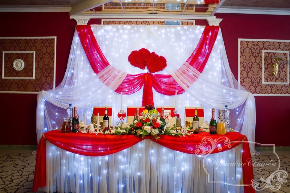 Украшение стола в Красном цвете на свадьбу