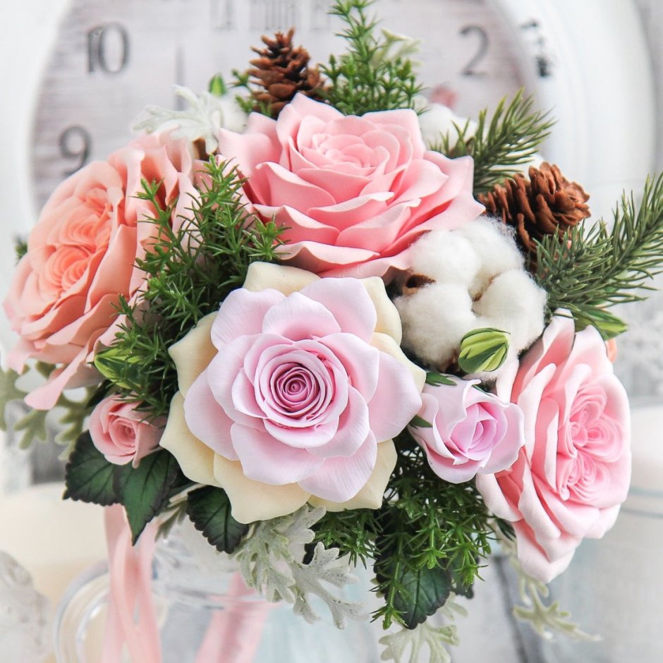 Зимний букет невесты розовый