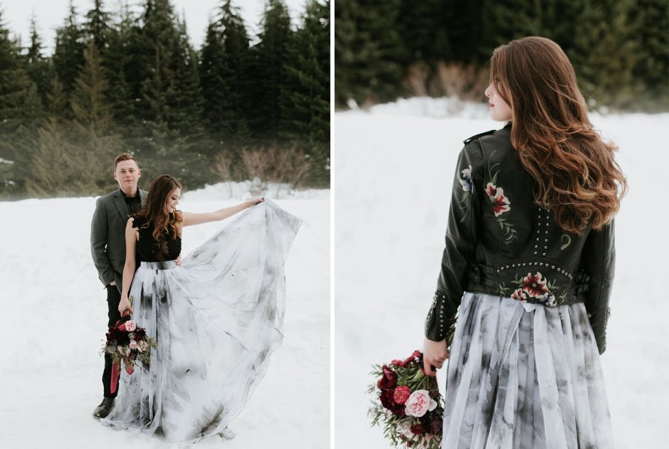 Чёрное свадебное платье зимой