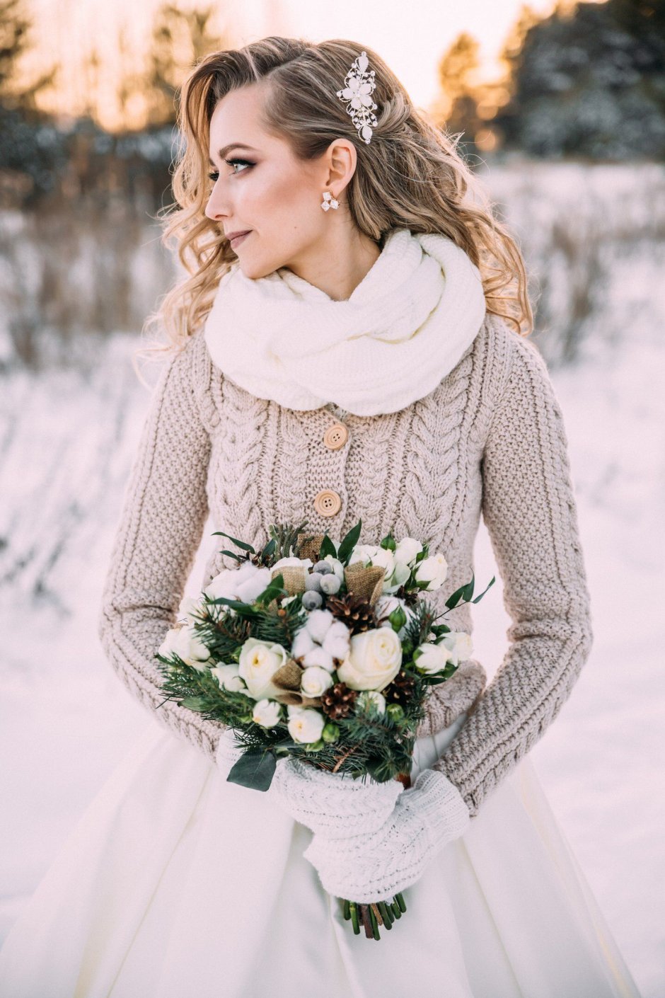 Зимний свадебный образ невесты