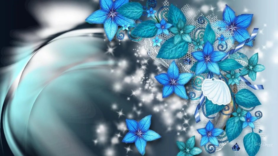 Красивые цветы на голубом фоне