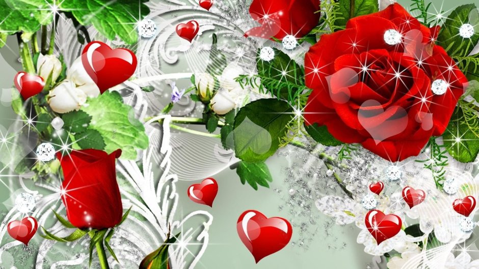 Открытки с сердечками и цветами