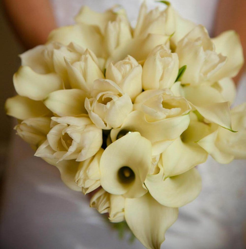 Букет невесты каллы и тюльпаны
