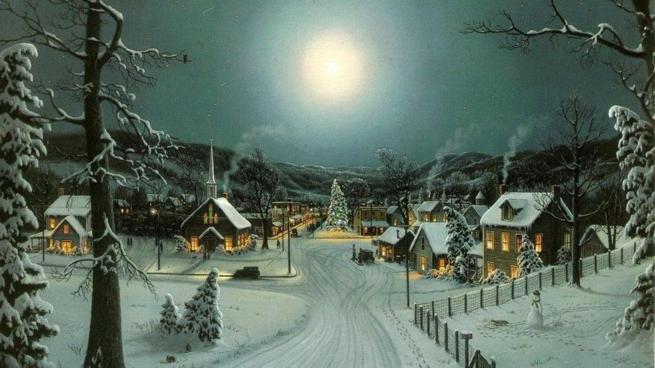 Ночное зимнее село