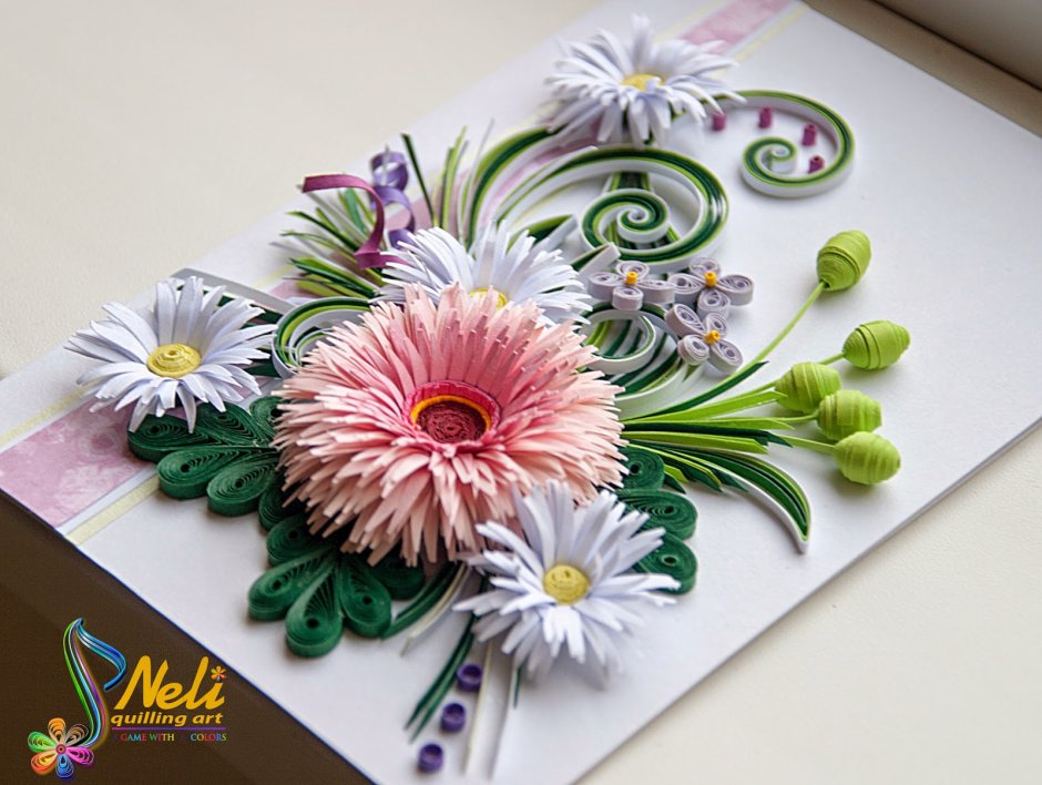 Квиллинг открытки с цветами