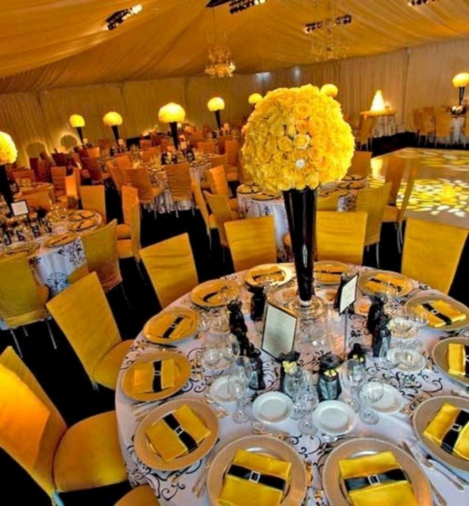 Украшение свадебного зала в желтом стиле