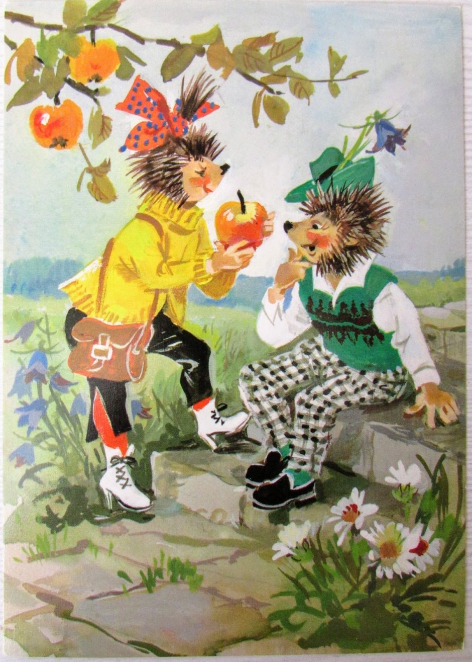 Советские открытки с ежиками