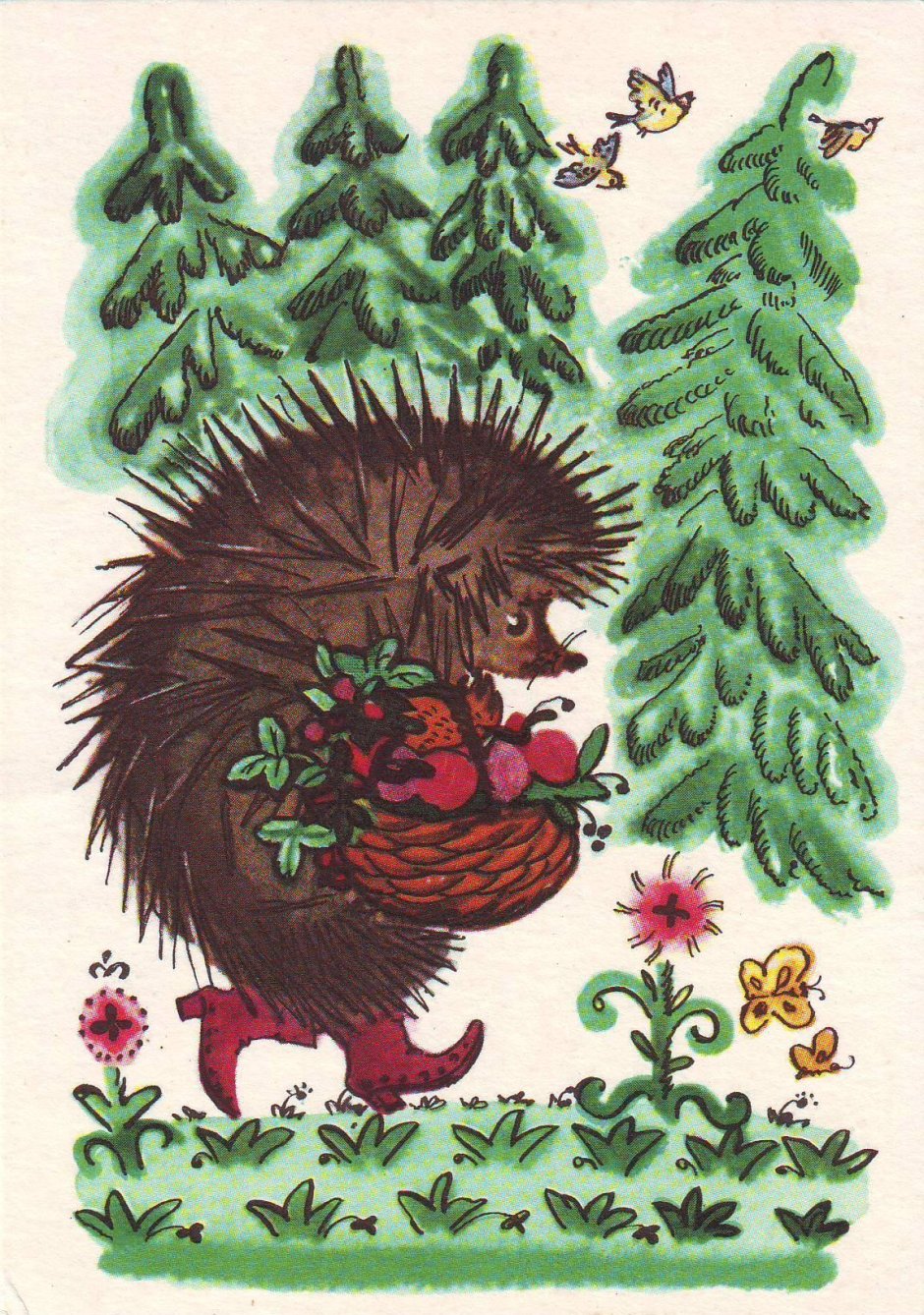 Советские открытки с ежиками