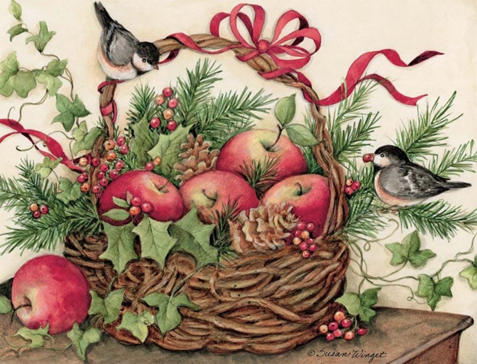 Рождественское яблоко открытка