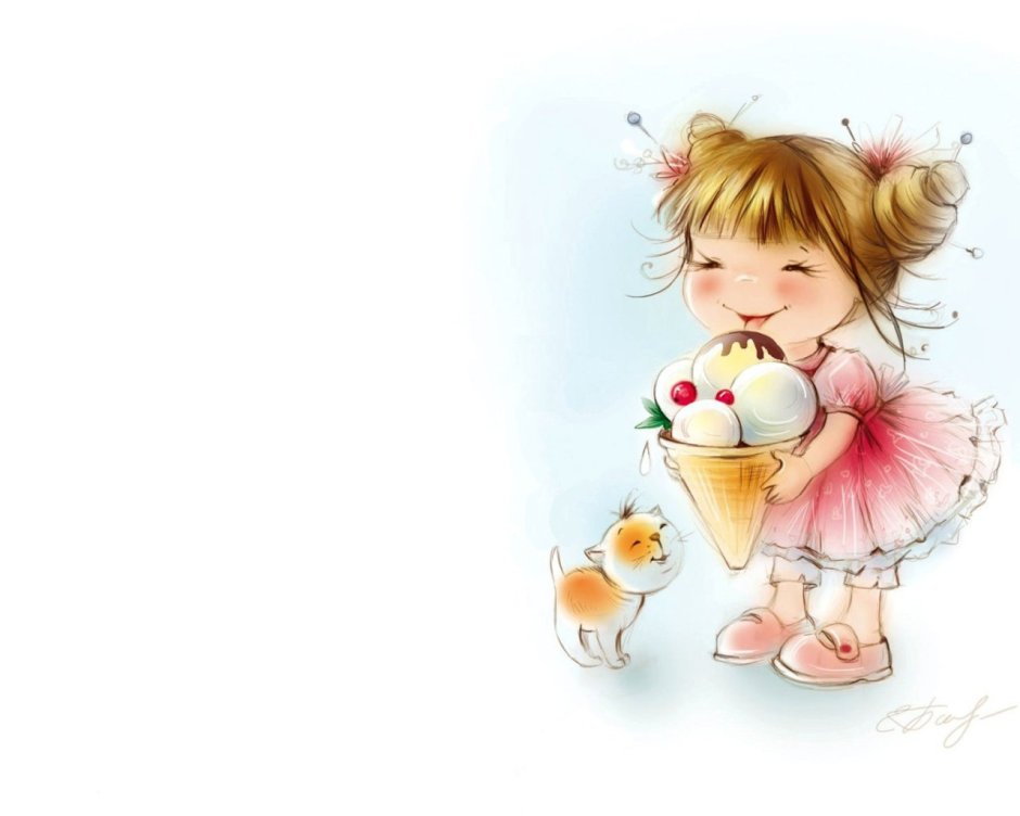Мультяшная девочка с мороженым
