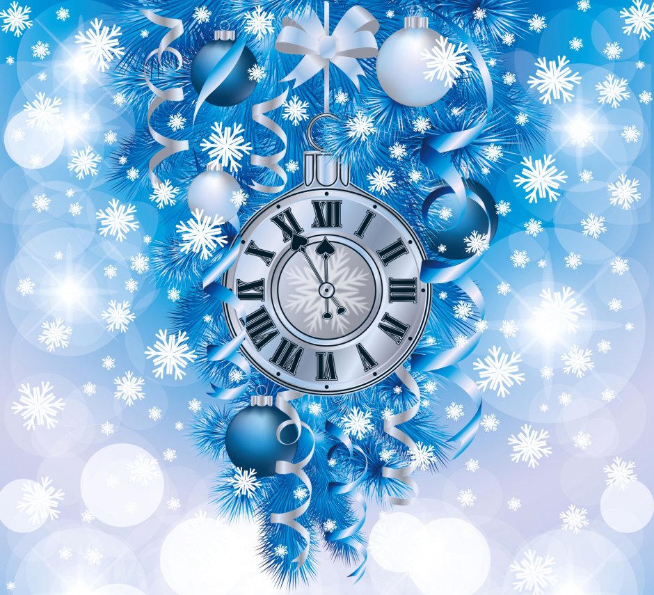 Новогодние часы на синем фоне