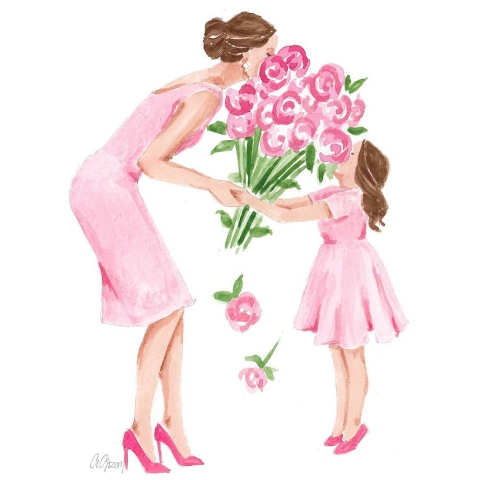 Дочь дарит маме цветы