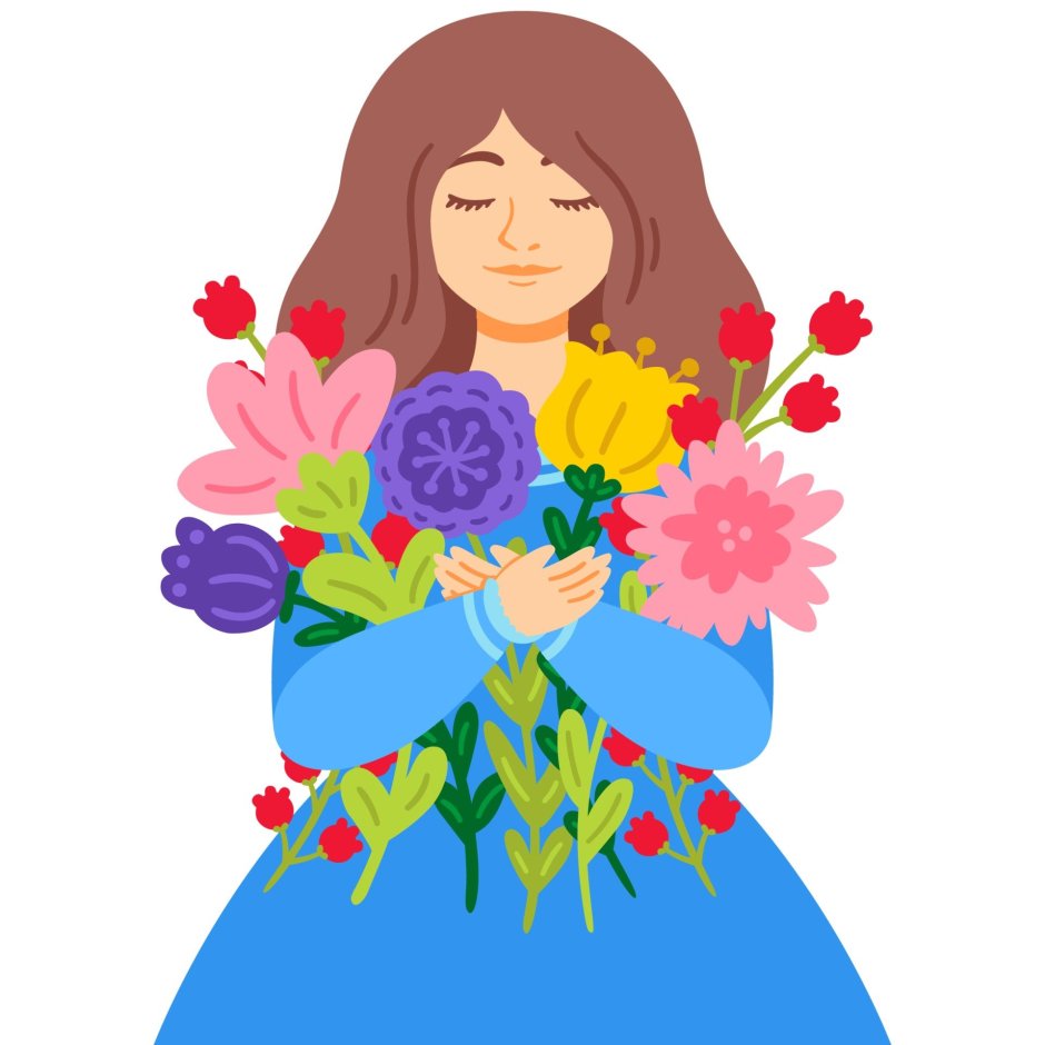 Силуэт женщины с букетом цветов