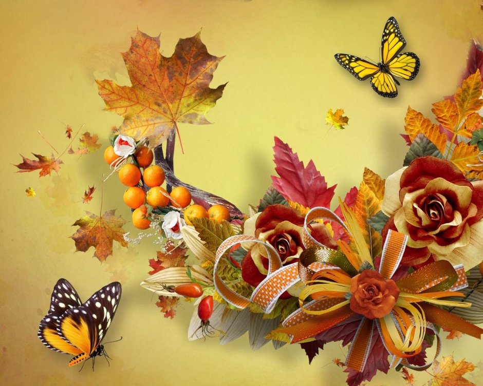 Открытки с осенними листьями и цветами