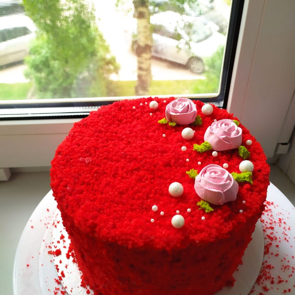 Торт красный бархат с кремом чиз украшение