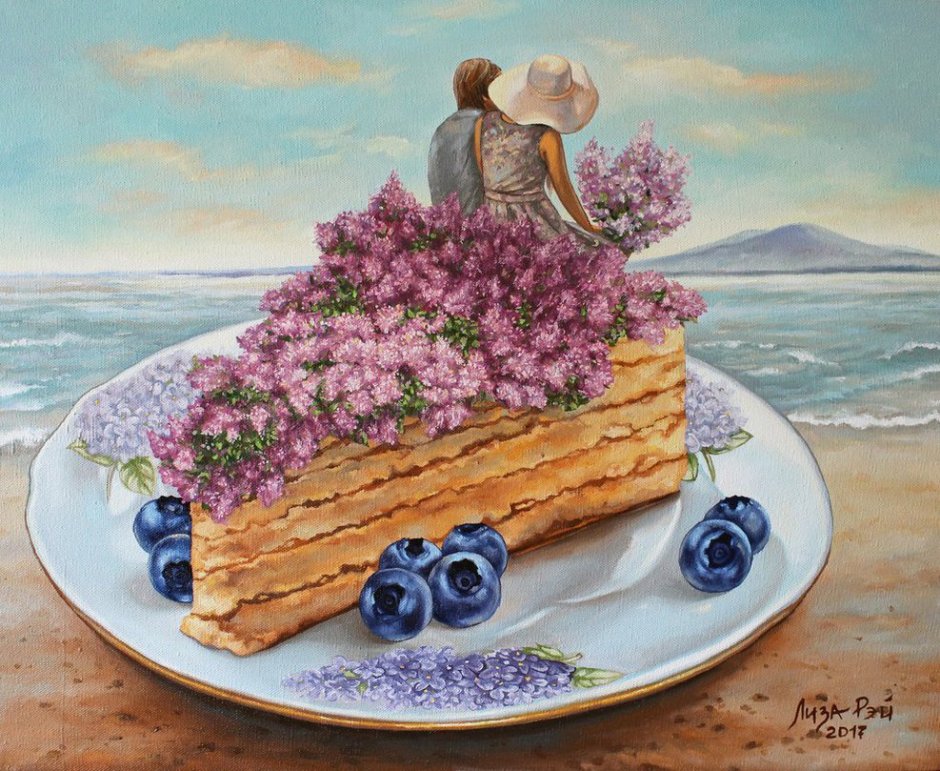 Картина с тортиком и цветами