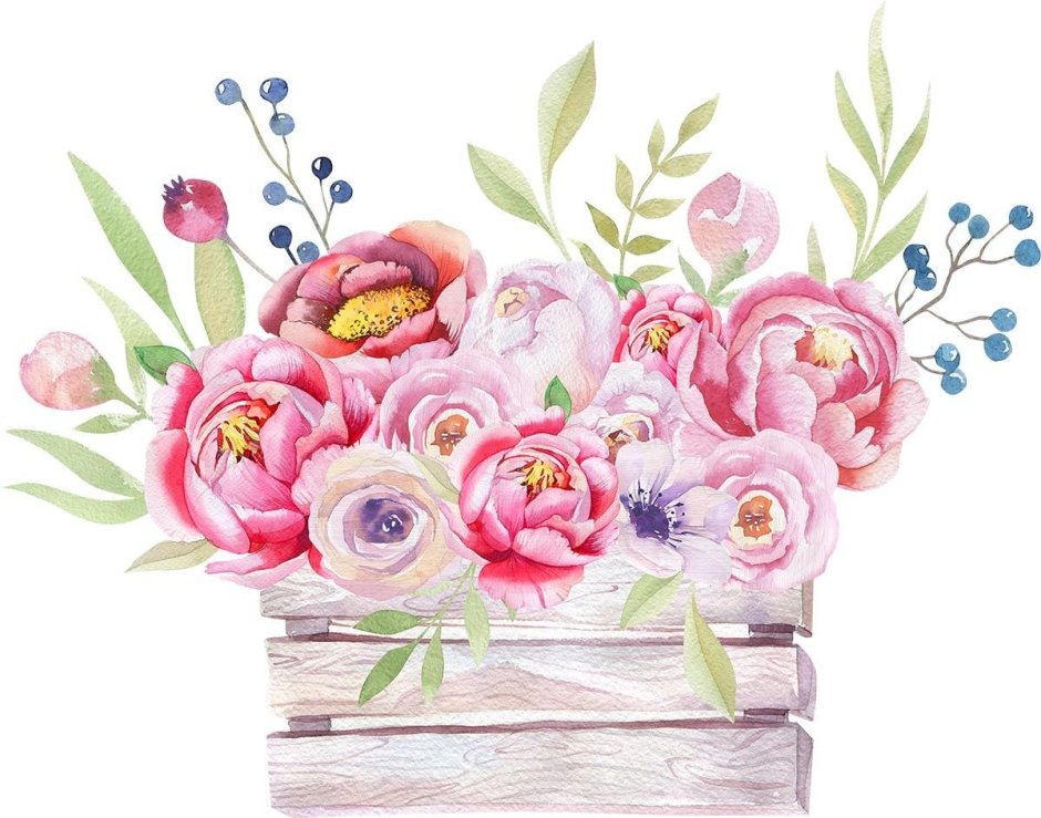 Коробка с цветами «акварель»