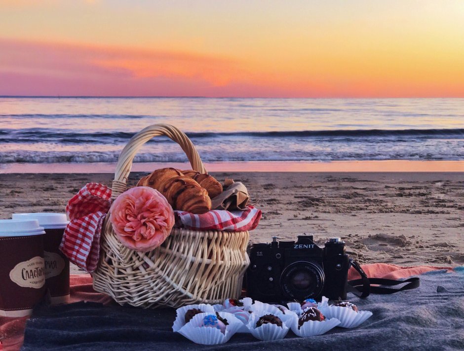 Пикник на берегу моря закат