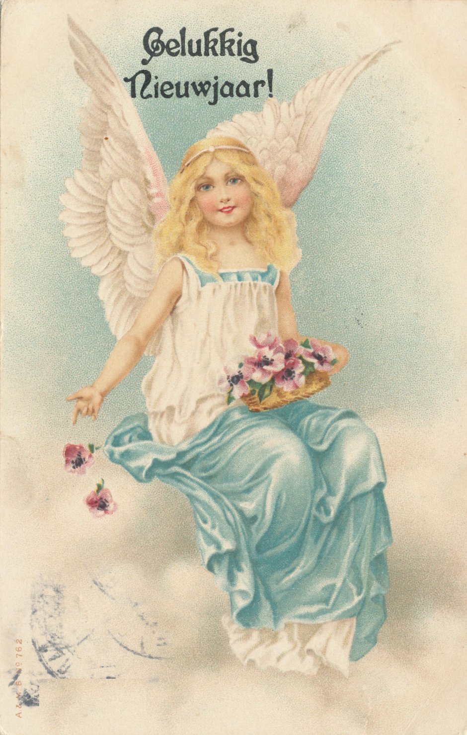 Винтажная старинная открытка с ангелом