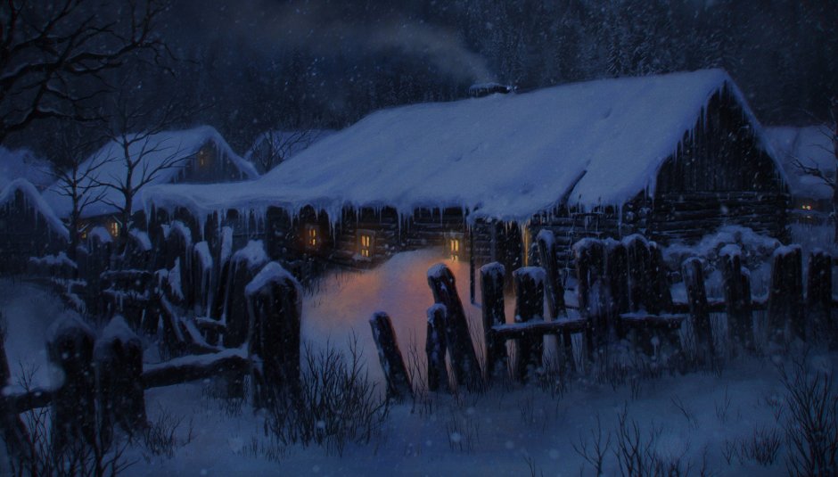 Мистическая деревня зимой