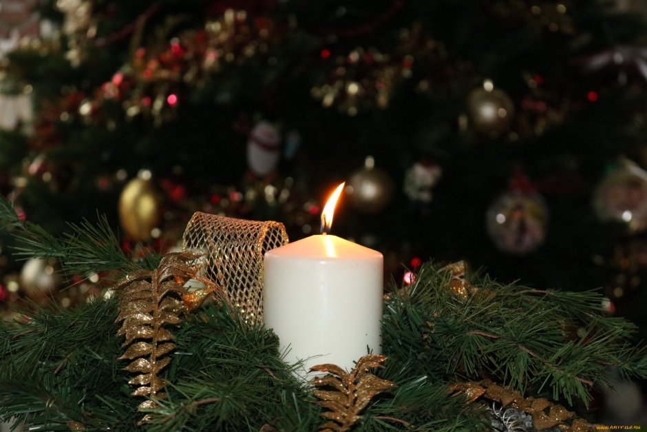 Рождество свеча елка огоньки