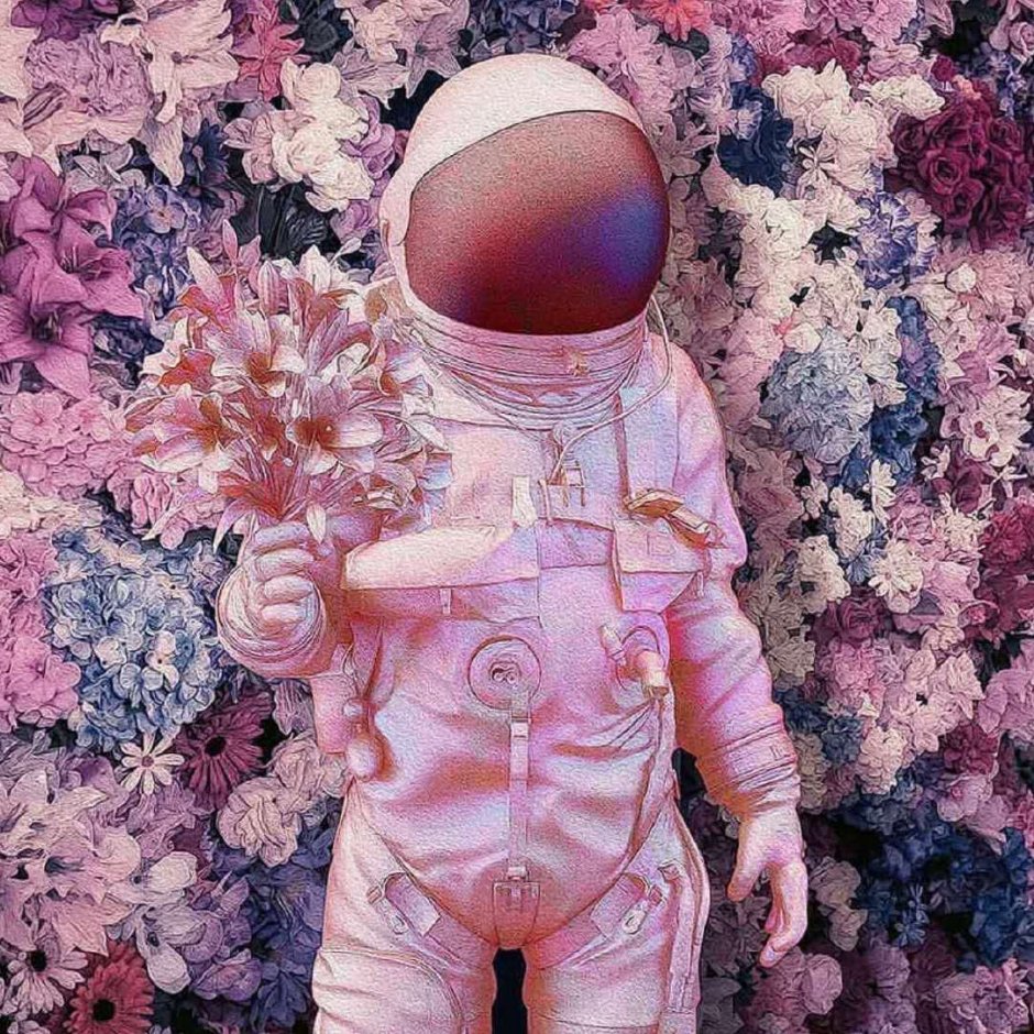 Космонавт с цветами