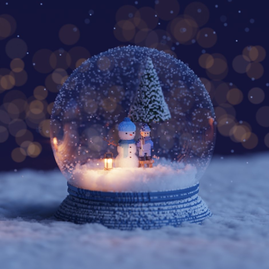Новогодние красивые арты снежный шар в темноте