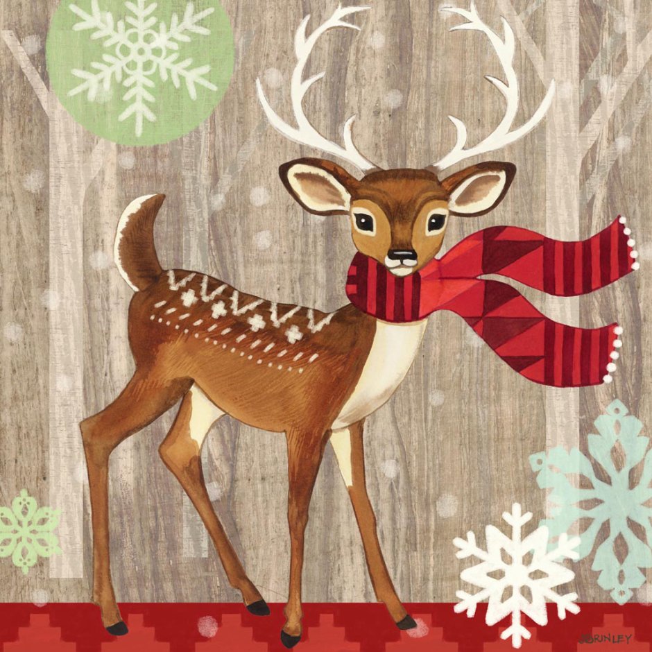 Рождественская открытка с оленями