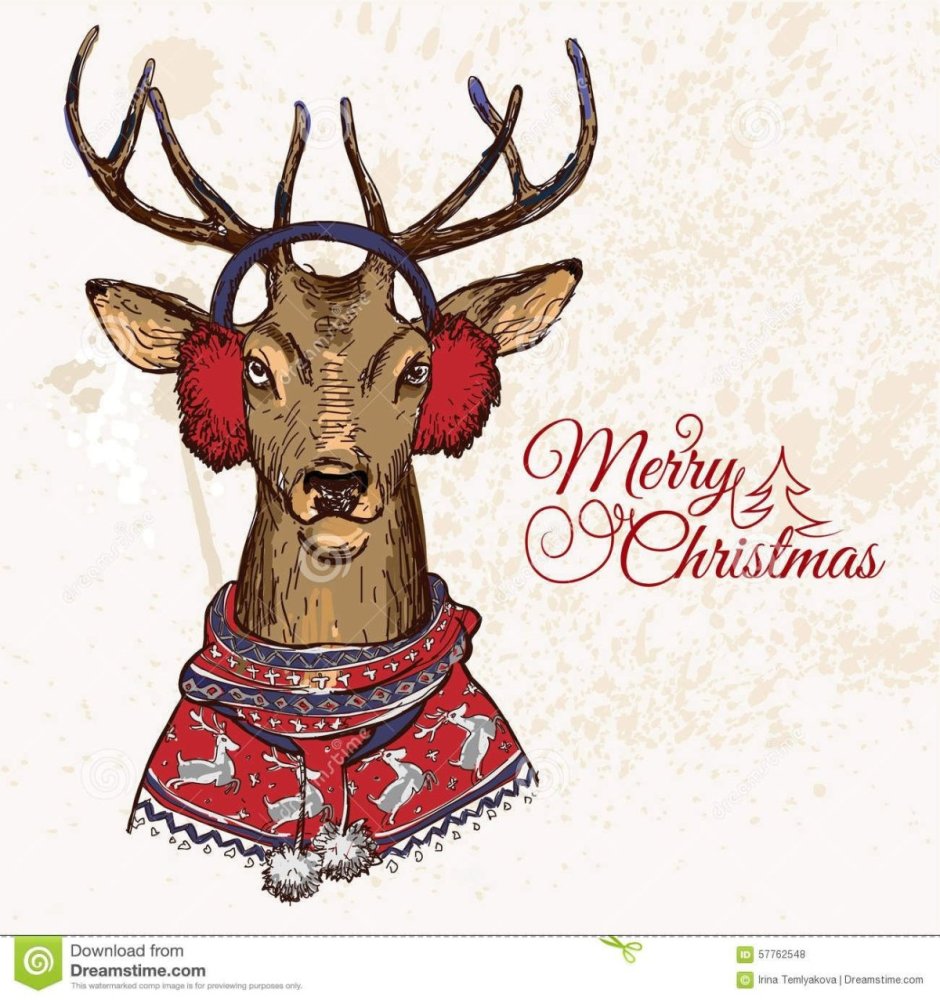 Рисунок новогоднего оленя в свитере