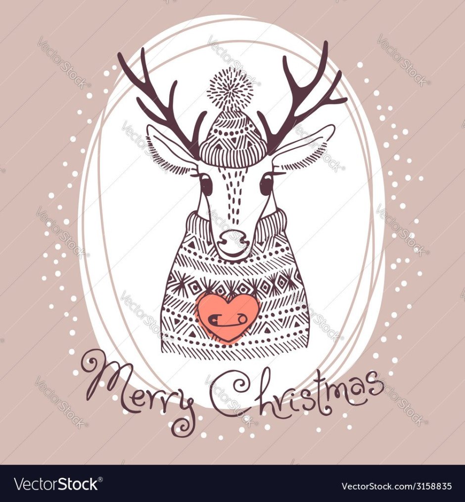 Рисунок новогоднего оленя в свитере