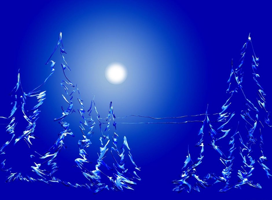 Зимний пейзаж на синем фоне