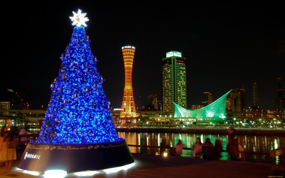 Большая красивая Новогодняя елка на площади