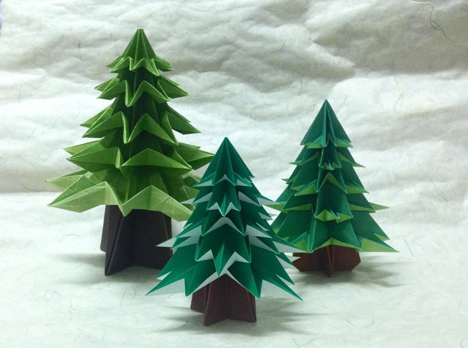 Оригами елка плоская