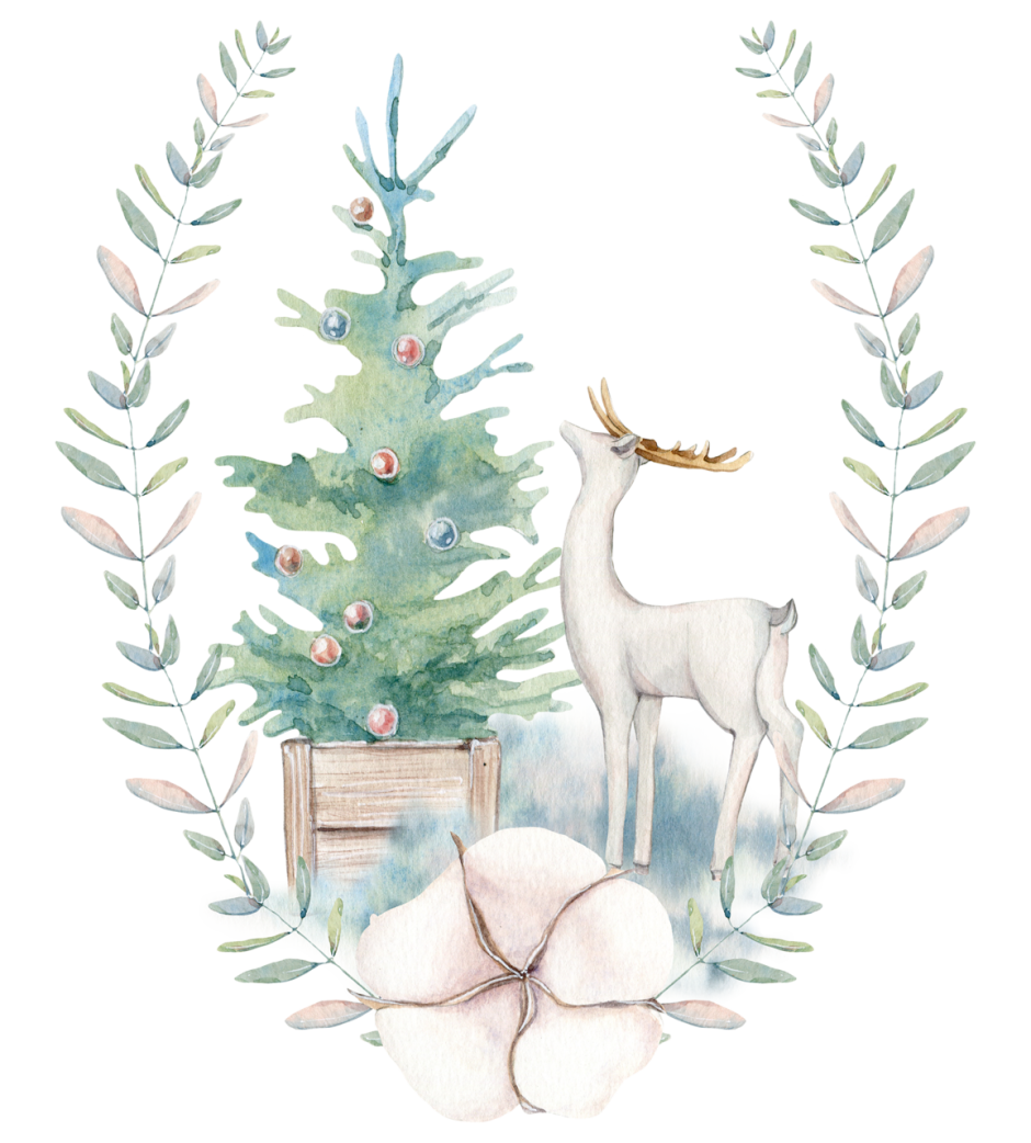 Рождественские рисунки акварелью с оленью