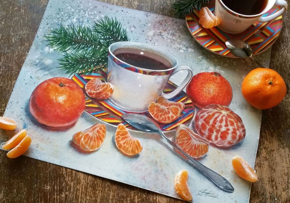 Зимний натюрморт с мандаринами
