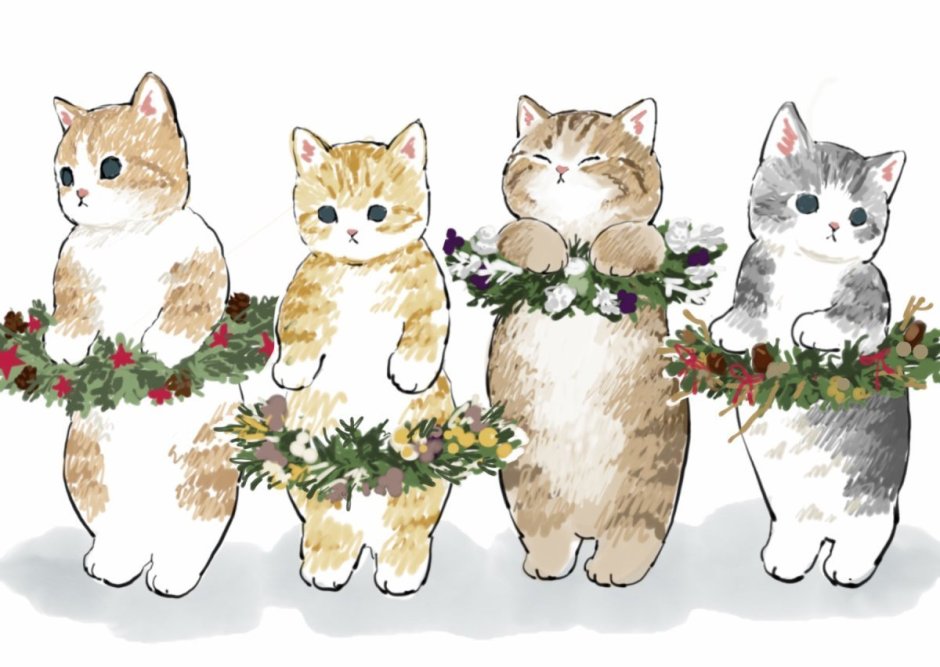 Милые новогодние котики рисунки