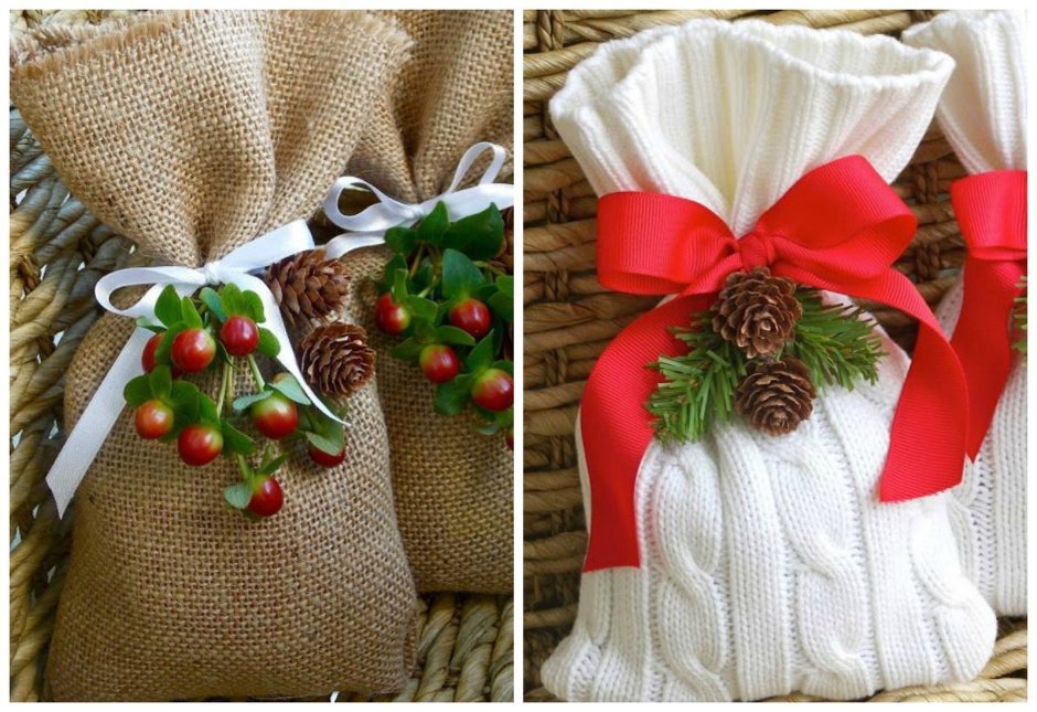 Рождественские мешочки для подарков украшение