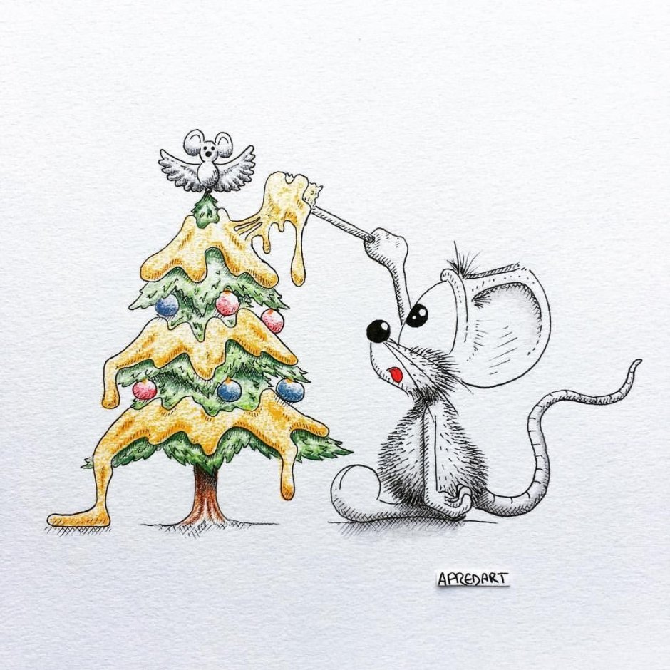 Новогодняя мышка рисунок