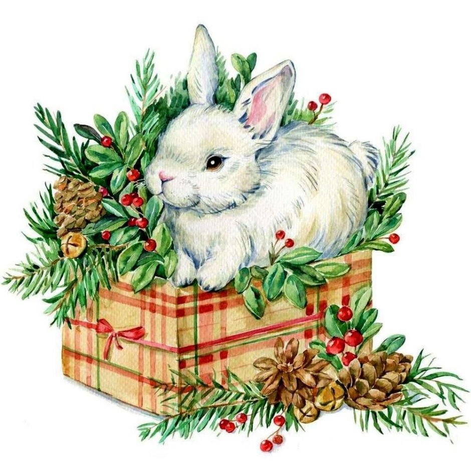 Декоративные Рождественские открытки.с кроликом.