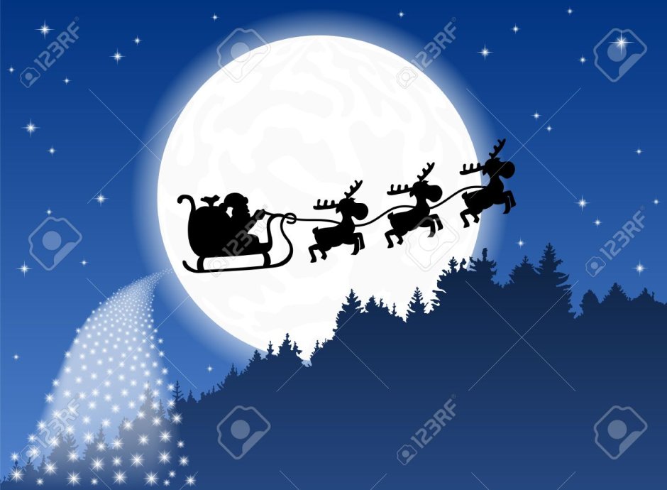 Дед Мороз летит на оленях
