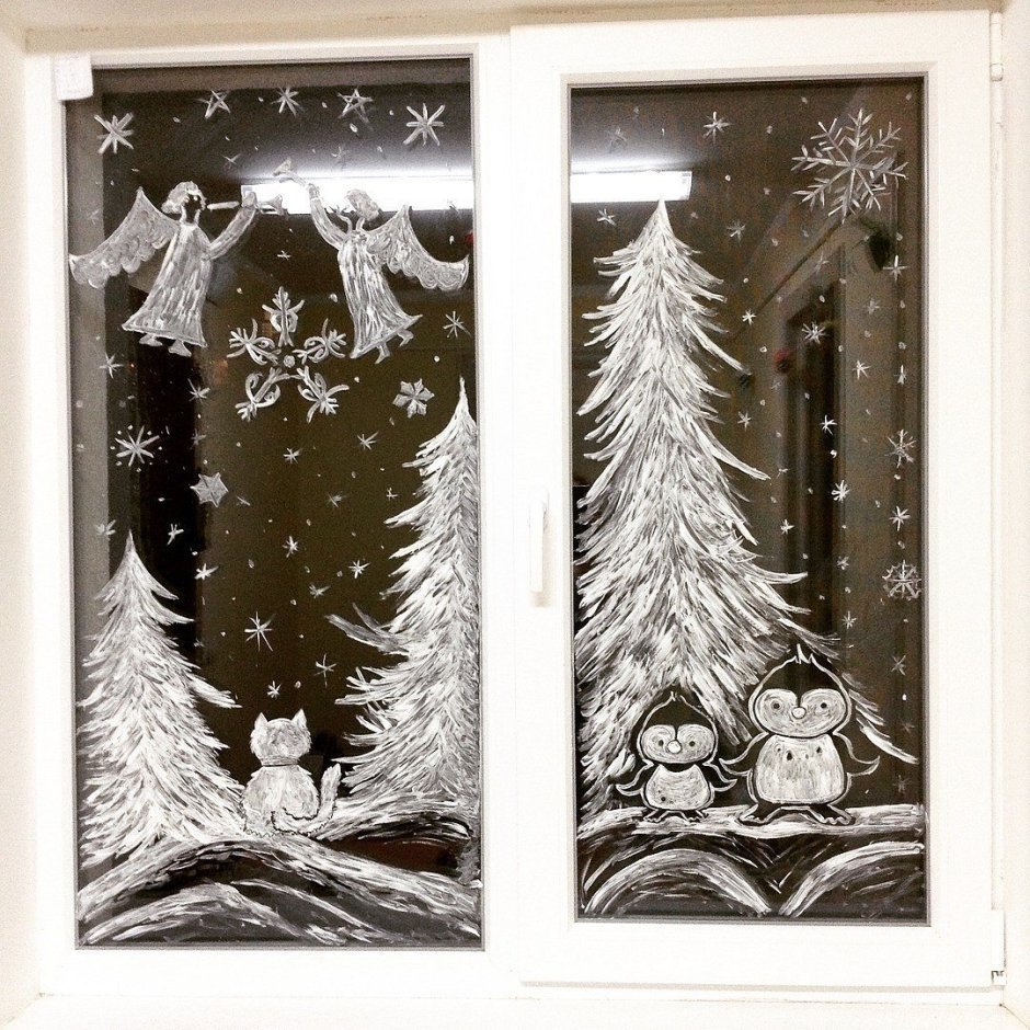 Картины на окно на новый год