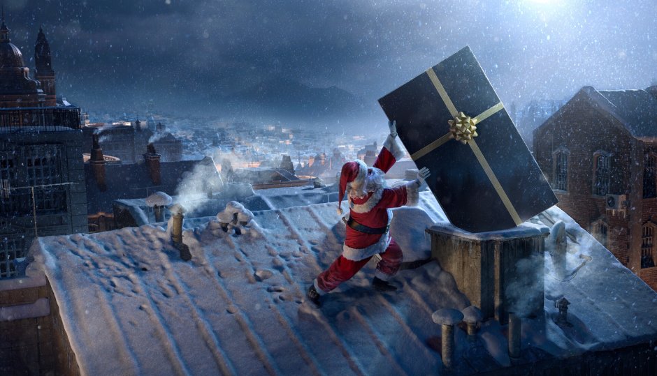 Санта Клаус на крыше