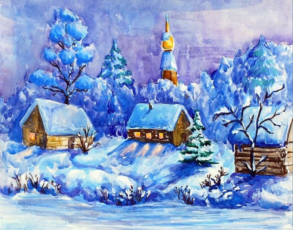 Пейзаж зима для детей