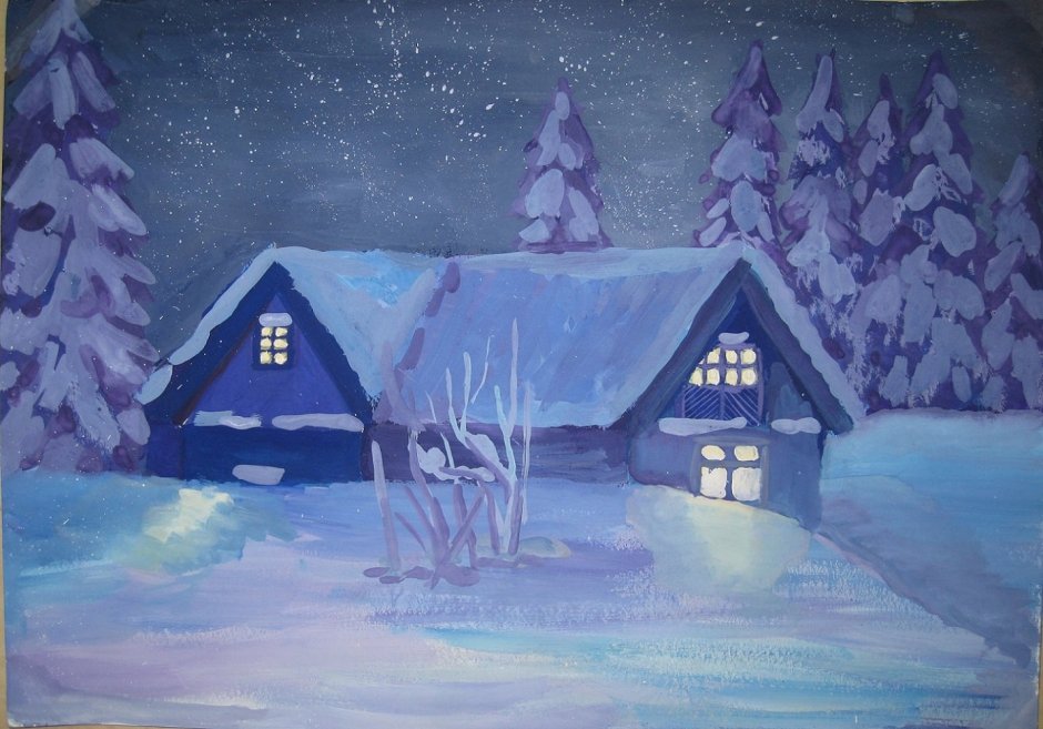Зимний пейзаж с домом лёгкий