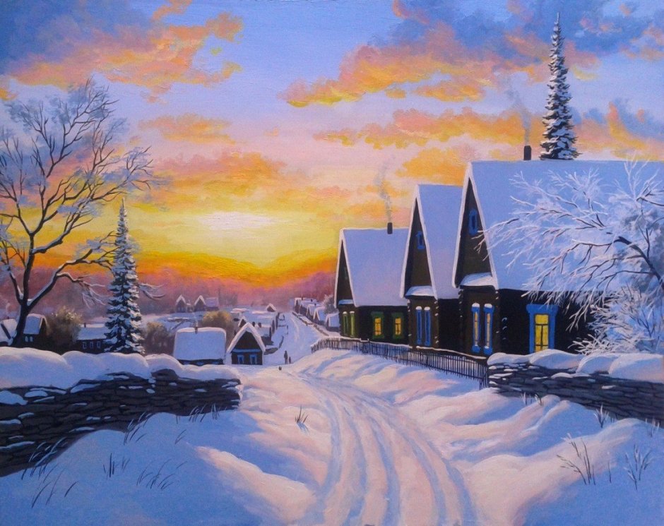 Александр Болотов пейзаж зима деревня