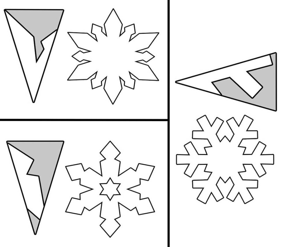 Схемы вырезания снежинок из бумаги для детей