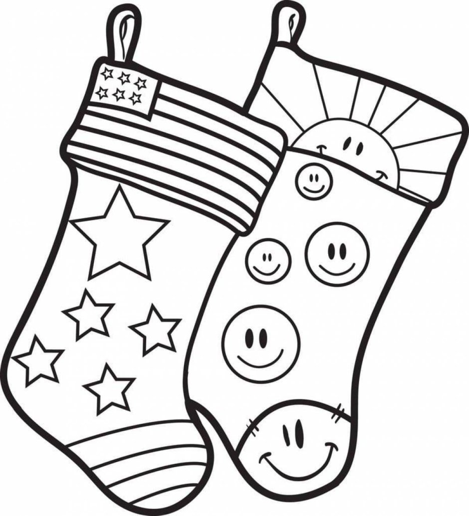 Рождественские носки раскраска