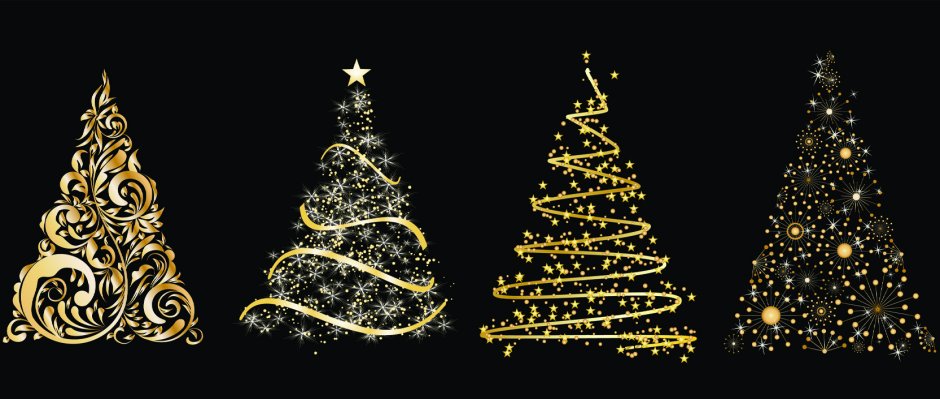 Черный новогодний фон с золотой елкой