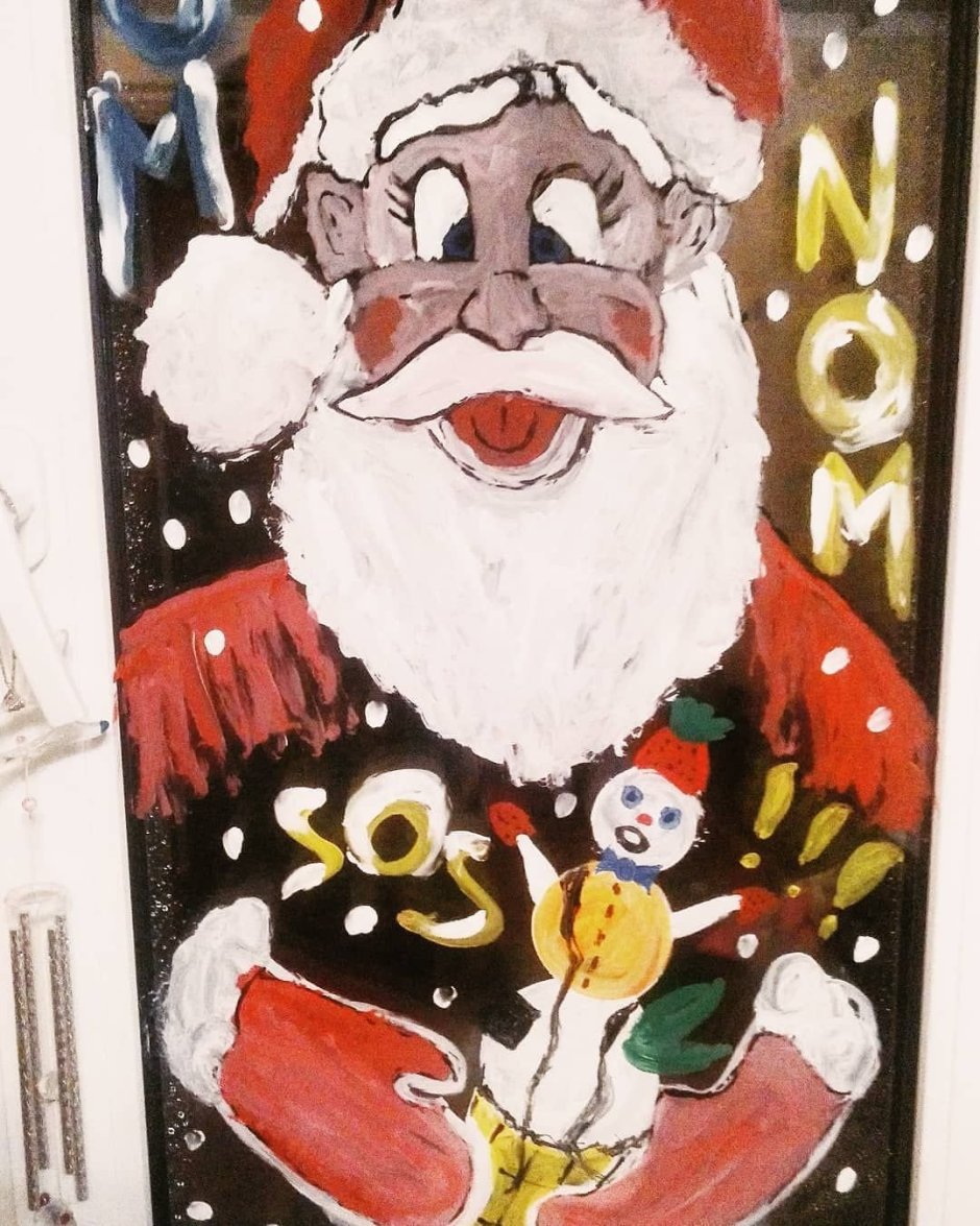 Дед Мороз на окне красками