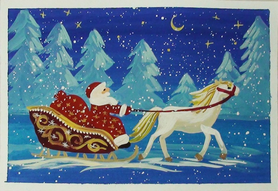 Новогодние рисунки гуашью дед Мороз